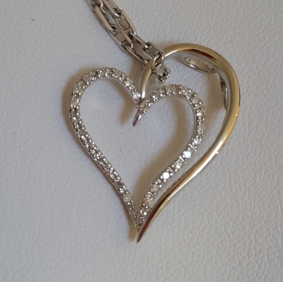 14k Solid White Gold Heart within a Heart, Round Natural Diamonds! - Picture 3 of 7
